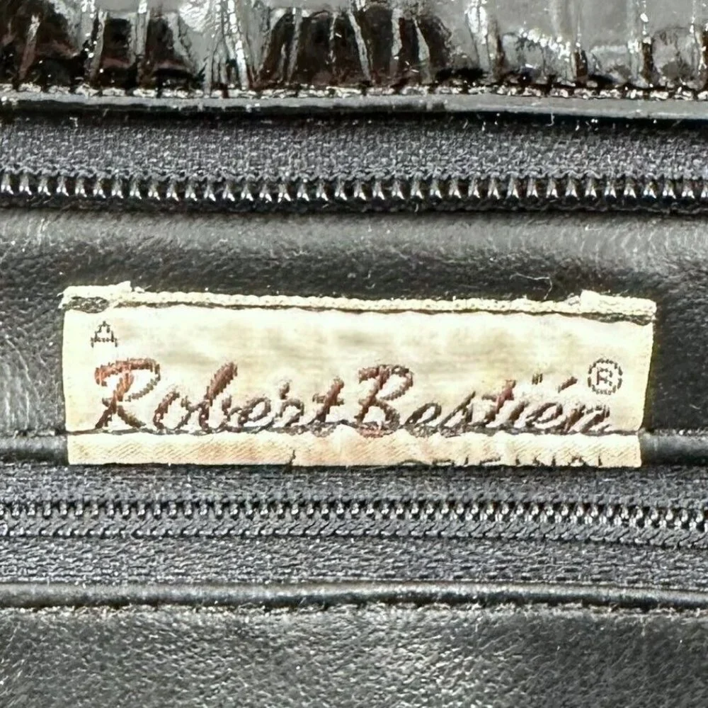Vtg 80's Robert Bestian Black Patent Faux Leather Clutch Handbag Shoulder Bag